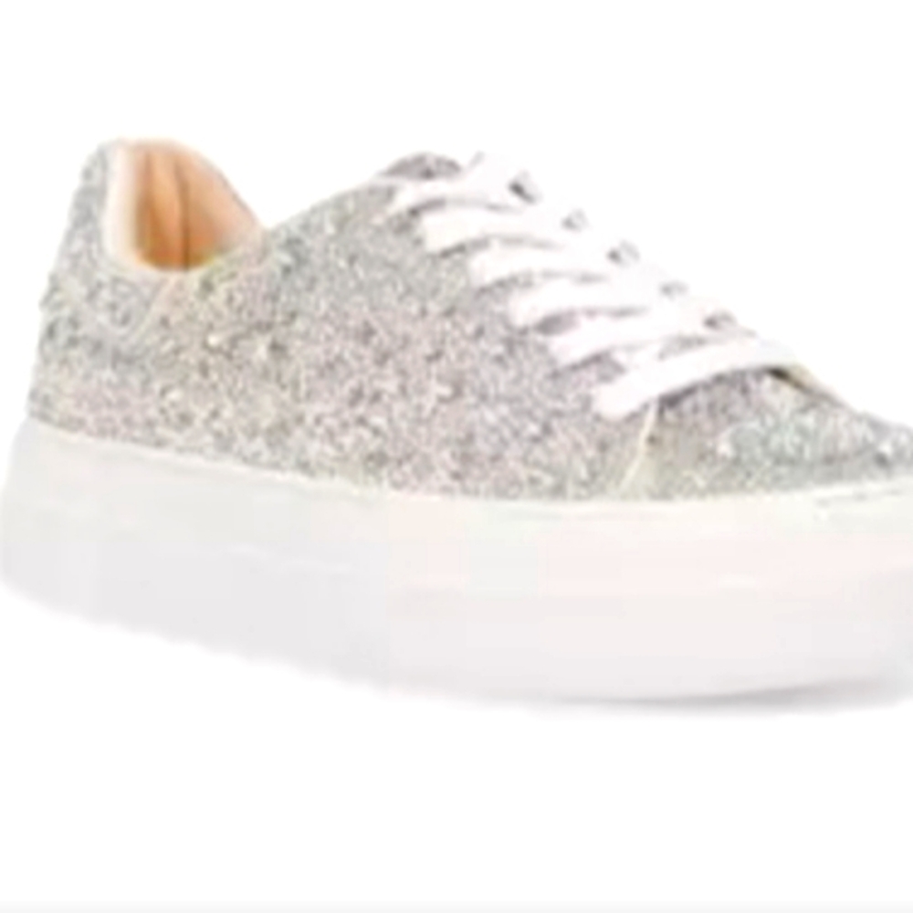 Silver Sneakers with Glittery Upper and White Platform Sole